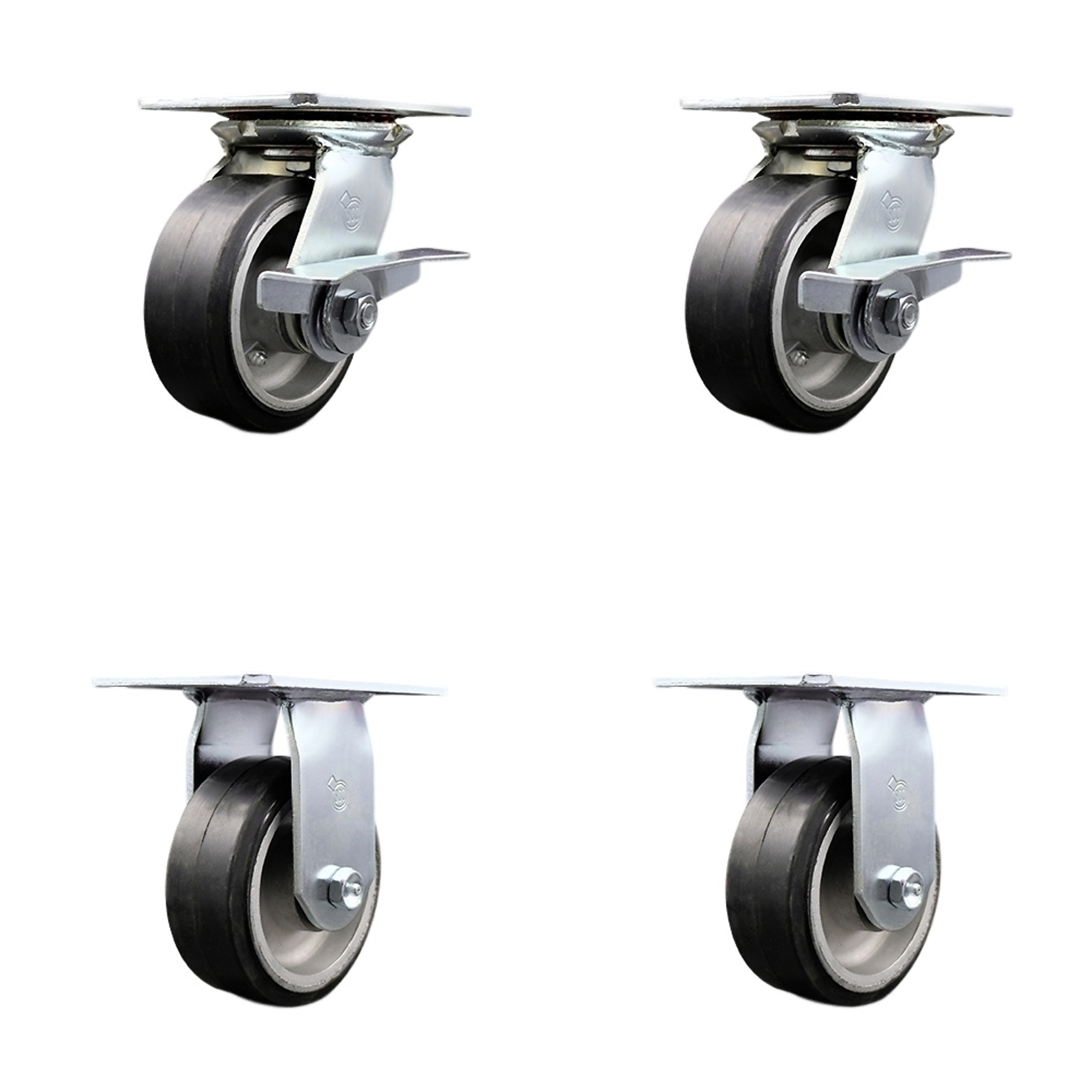 Service Caster, 5in. x 2in. Plate Casters, Wheel Diameter 5 in, Caster Type Swivel, Package (qty.) 4, Model# SCC-35S520-RAB-SLB-2-R-2